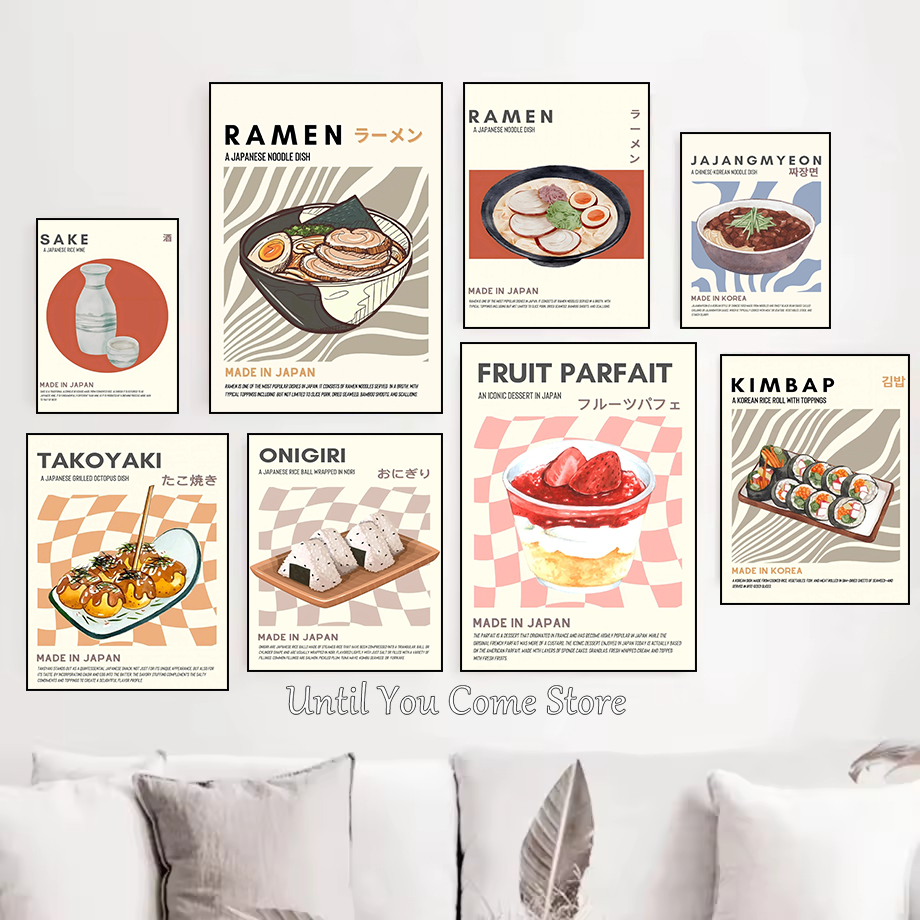 Food Snacks Pictures - 漫画古典的な韓国食品スナックポスタープリントキャンバスアート写真ホームキッチン壁現代装飾フレームレス絵画