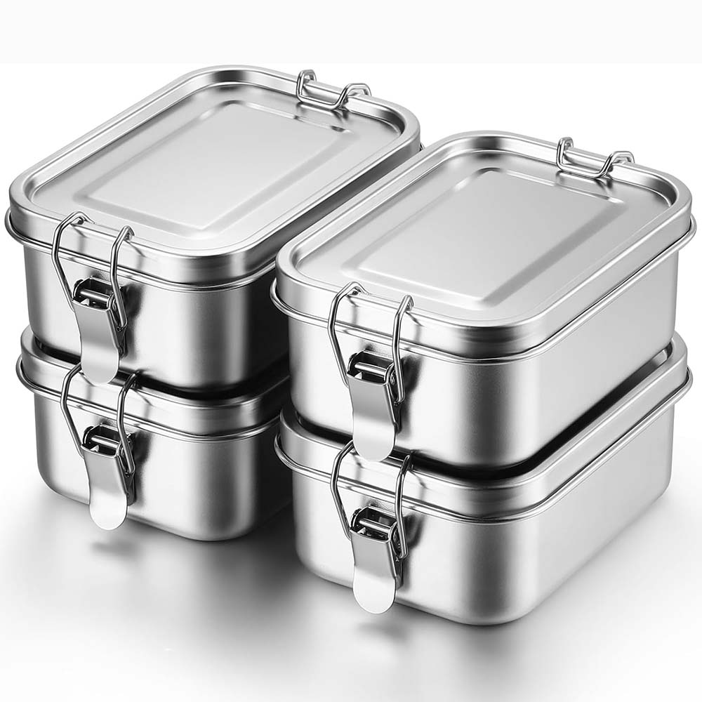 Food Snacks Wholesale - 4 個のステンレス鋼弁当箱金属弁当箱食品保存容器ロック可能なクリップ付きランチスナックボックス仕事、学校