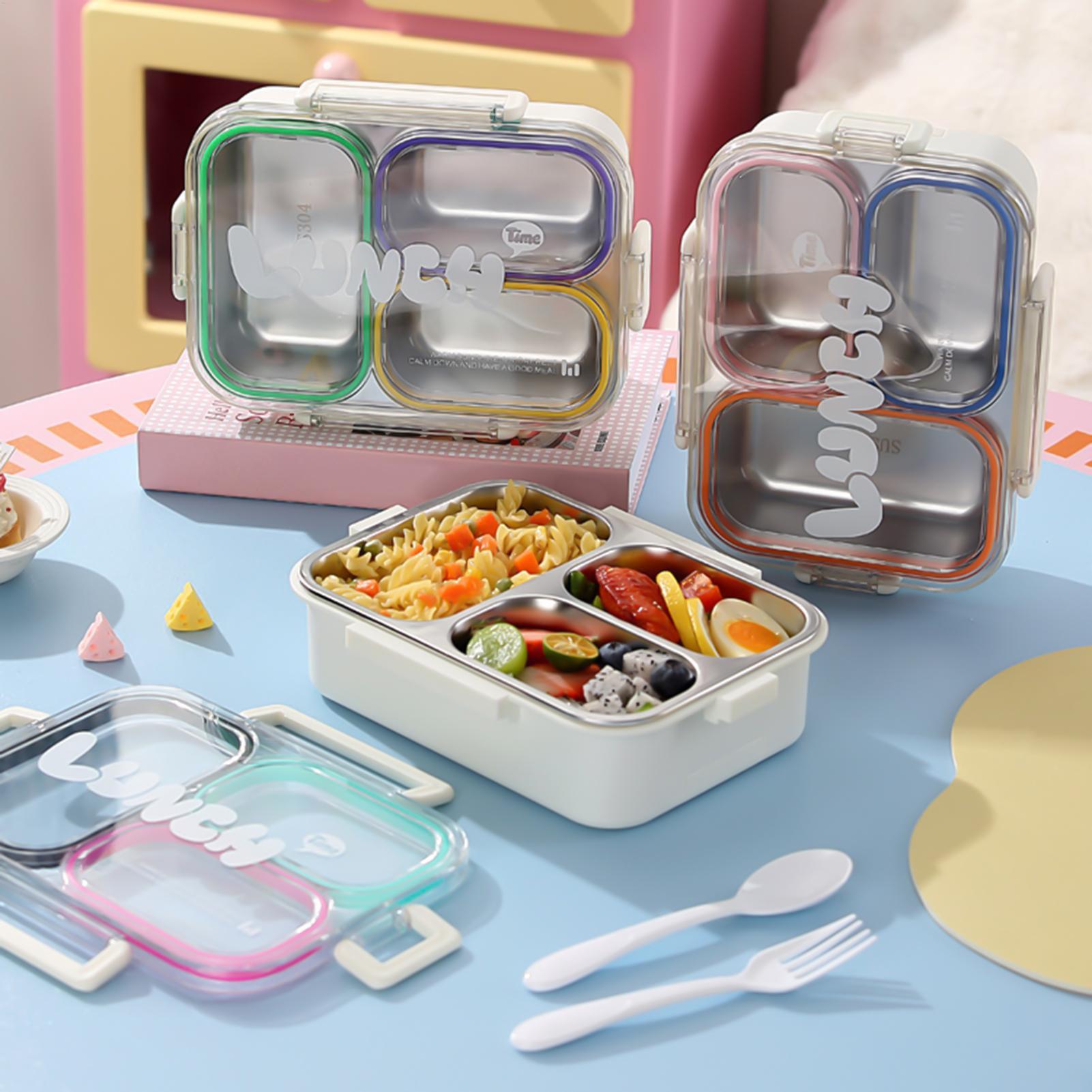 Food Snacks Wholesale - ステンレス製ランチボックス分割漏れ防止学校子供用スナックボックス食器付きポータブルランチボックスオフィス用食品保存容器