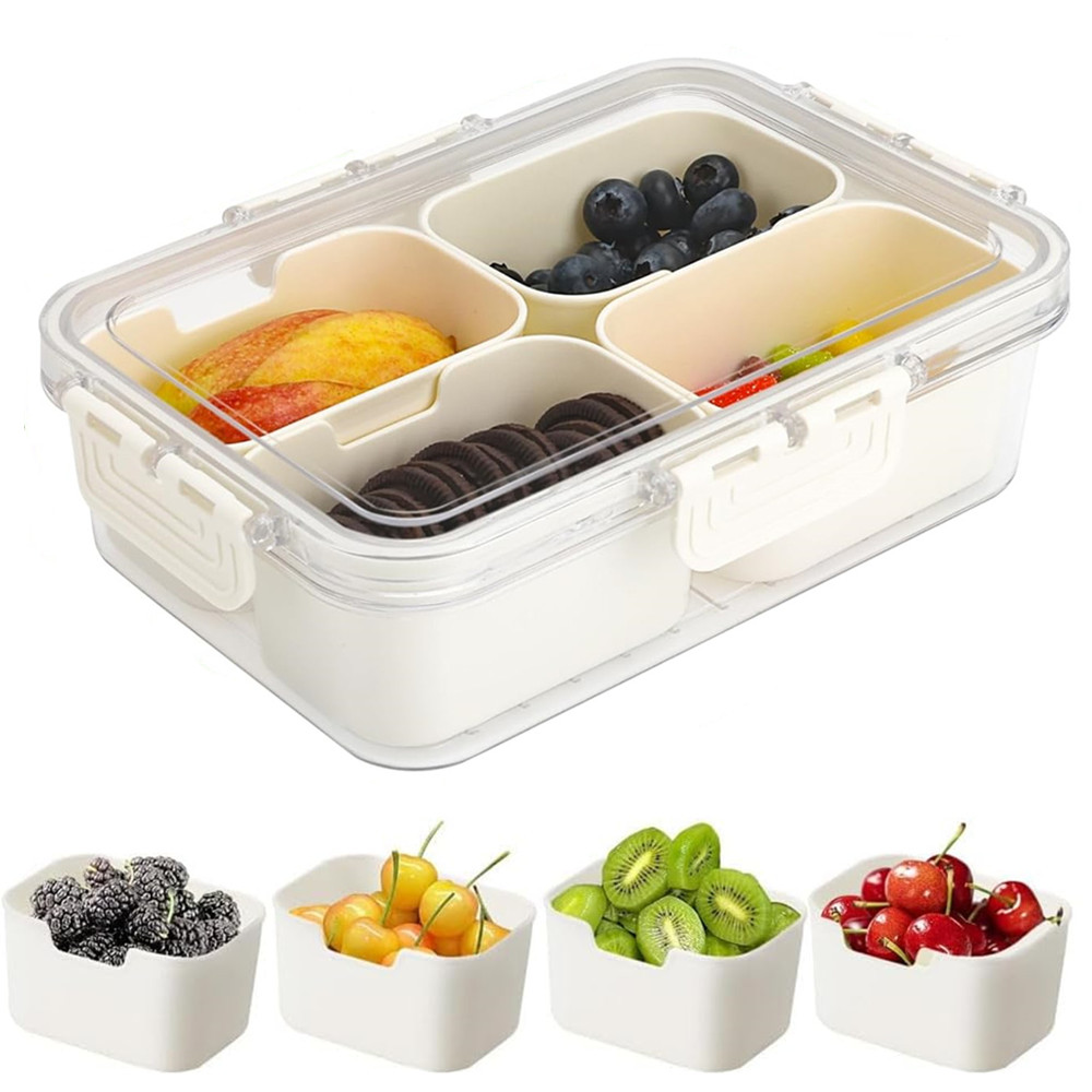 Food Snacks Wholesale - ポータブル食品保存箱、スナック収納ボックス、蓋付き4つのコンパートメント、独立したサービングトレイ、キッチン用スナックボックス、フルーツフードコンテナ