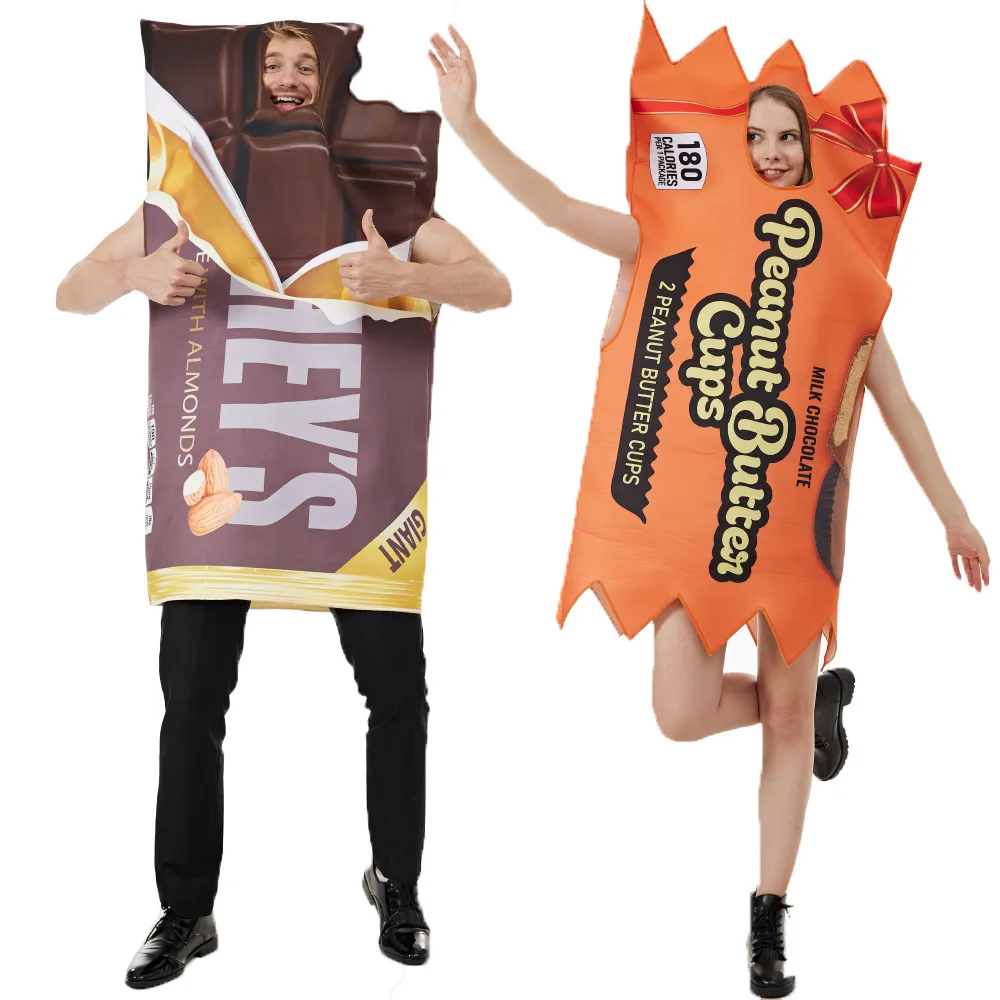 Peanut Butter Snack - 大人の面白いカップルの衣装チョコレートとピーナッツバターの衣装スナックスポンジジャンプスーツハロウィンクリスマスカーニバルファンシードレス