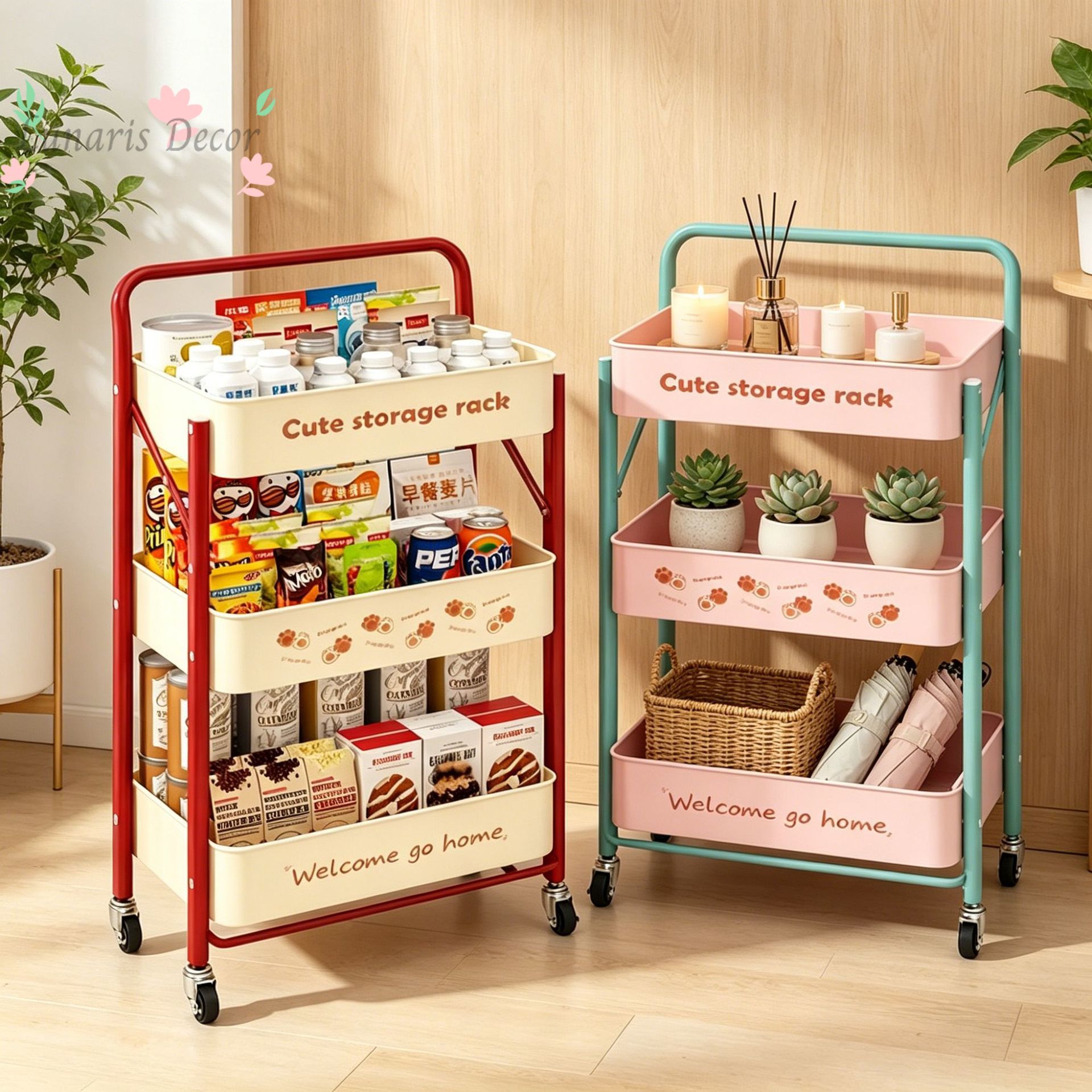 Food Snacks Pictures - 小型カート、スナックラック、床置き型家庭用本棚、多層折りたたみ式絵本・おもちゃ収納
