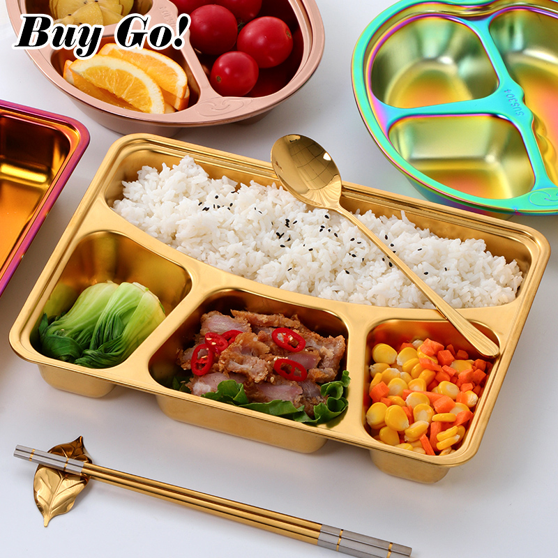 Food Snacks To Buy - 304ステンレス鋼非磁性ファーストフード分割トレイランチコンテナフードディナースナックプレート、子供用蓋付き学校用水筒