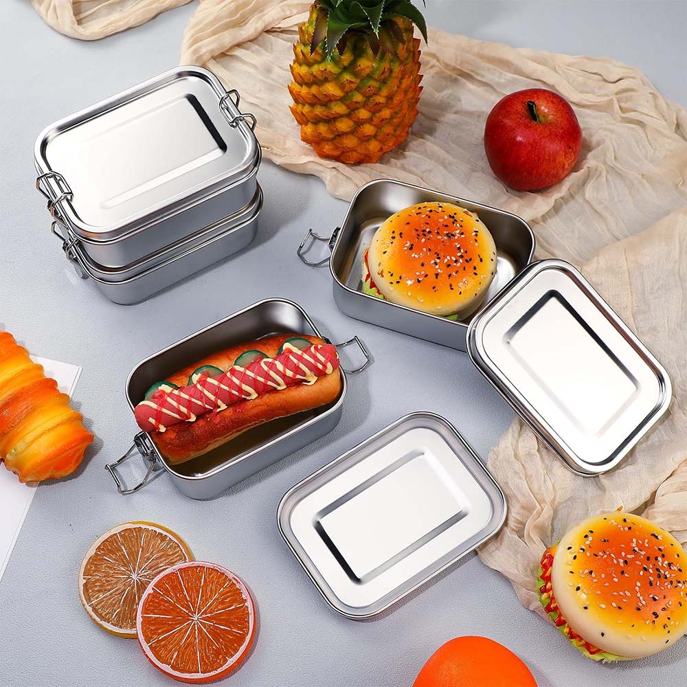 4 個のステンレス鋼弁当箱金属弁当箱食品保存容器ロック可能な - Food Snacks Wholesale のレビューと価格